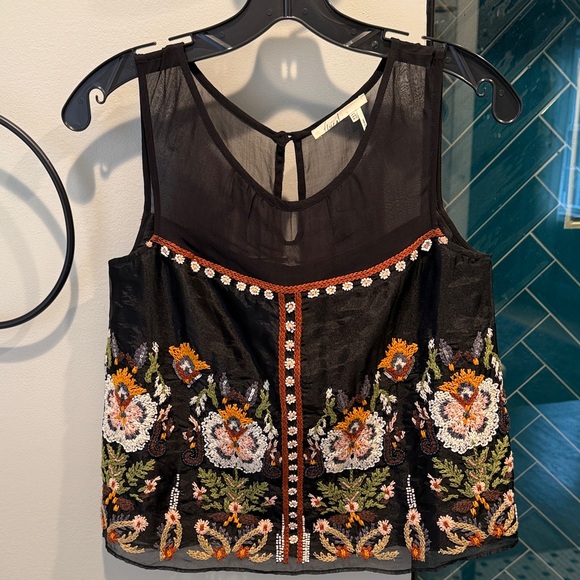 Floreat Tops - Black Floral Embroidered and beaded Blouse by Floret sz 0. Excellent condition!